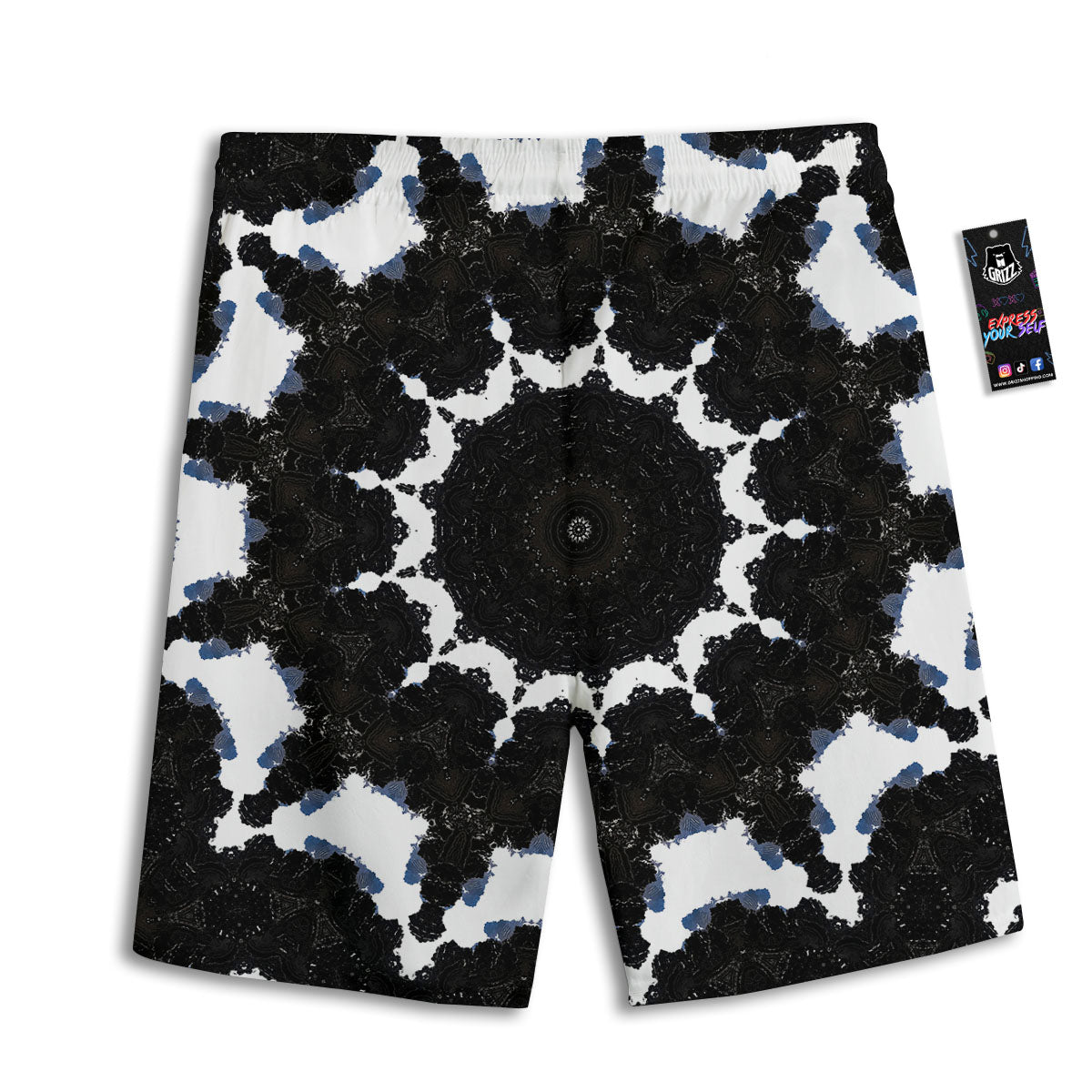 Kaleidoscope White And Black Print Men's Athletic Shorts