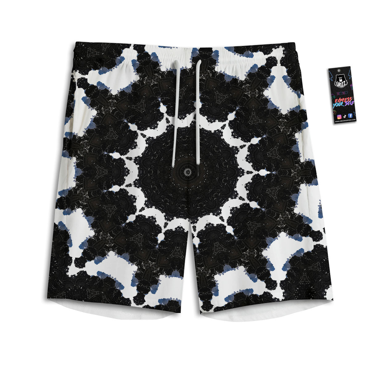 Kaleidoscope White And Black Print Men's Athletic Shorts