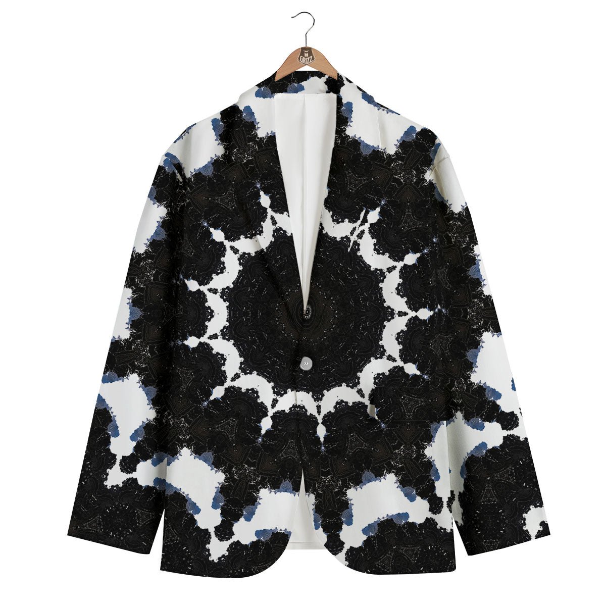 Kaleidoscope White And Black Print Men's Blazer-grizzshop