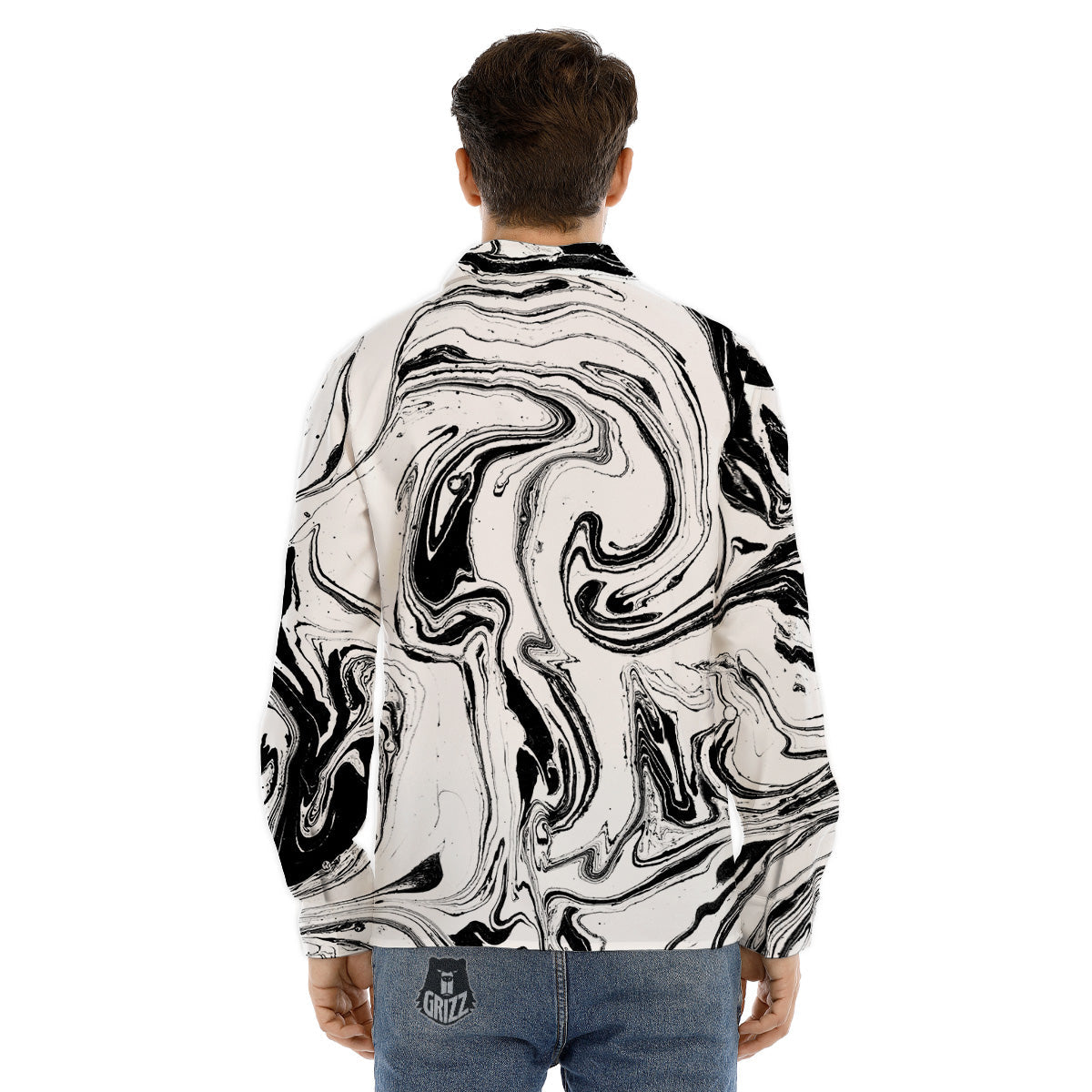 Kaleidoscope White And Black Print Men's Dress Shirts-grizzshop