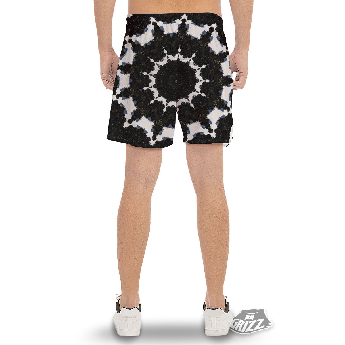 Kaleidoscope White And Black Print Men's Gym Shorts-grizzshop