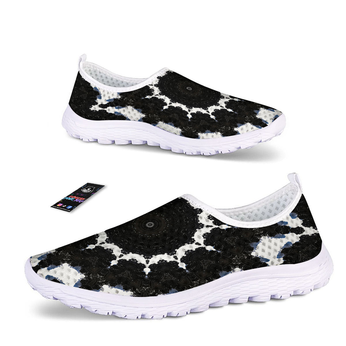 Kaleidoscope White And Black Print Nurse Shoes-grizzshop