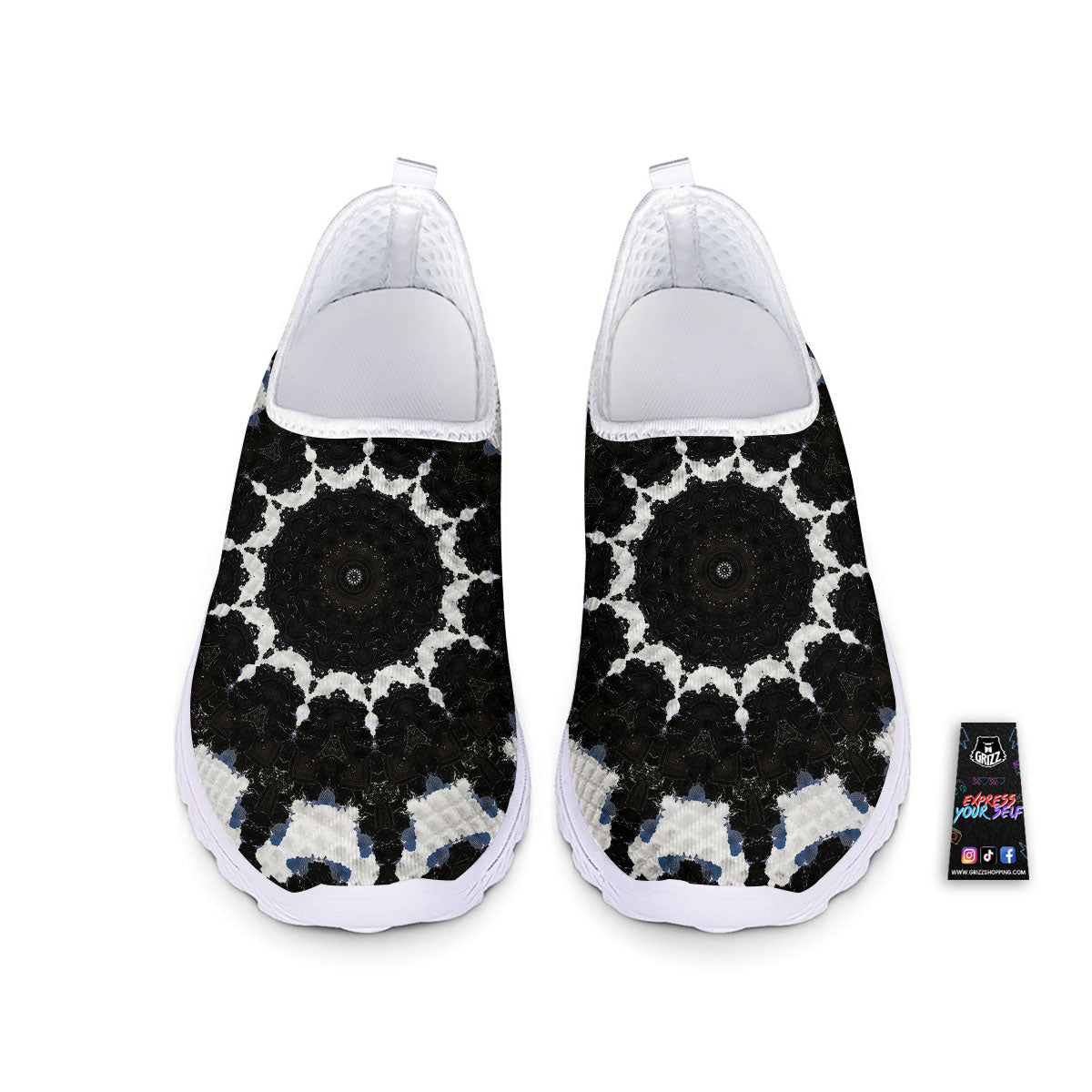 Kaleidoscope White And Black Print Nurse Shoes-grizzshop