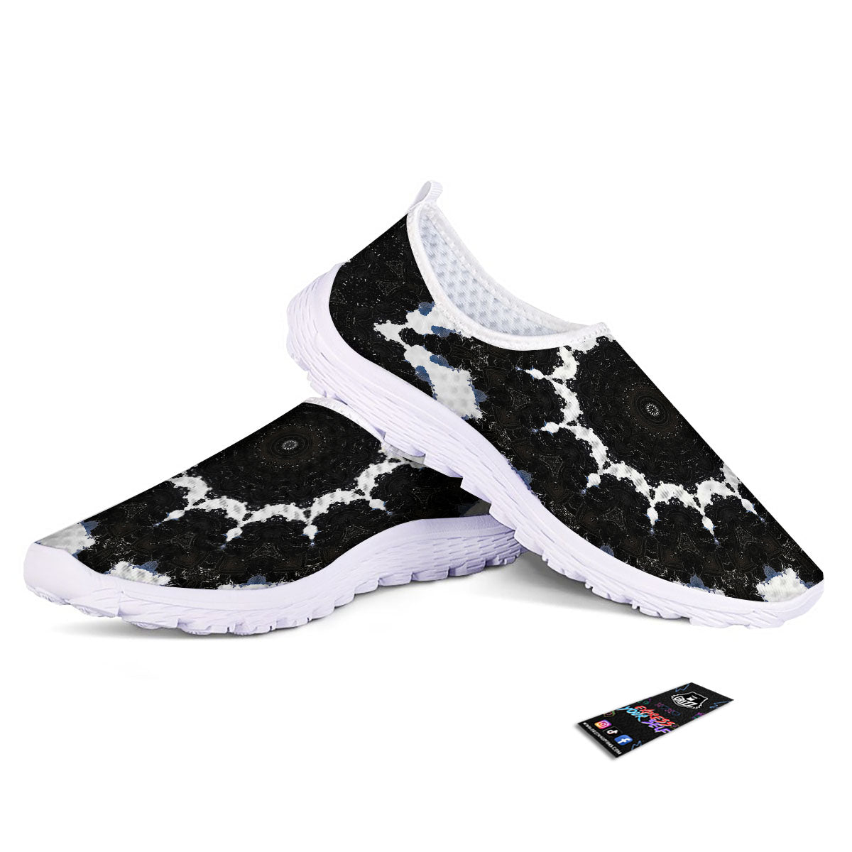 Kaleidoscope White And Black Print Nurse Shoes-grizzshop