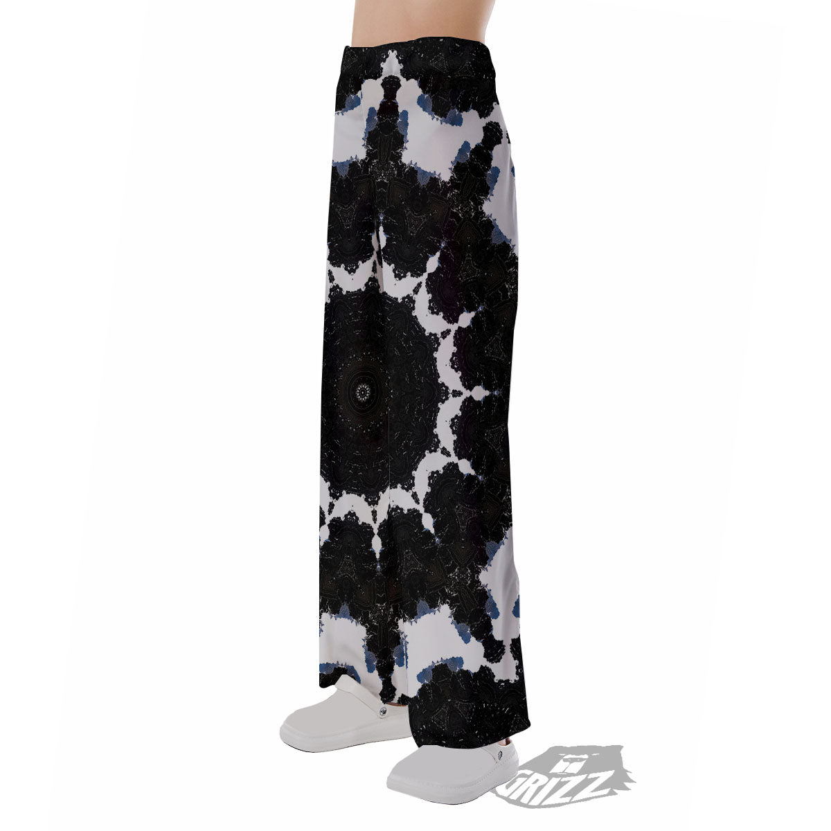 Kaleidoscope White And Black Print Pajama Pants-grizzshop
