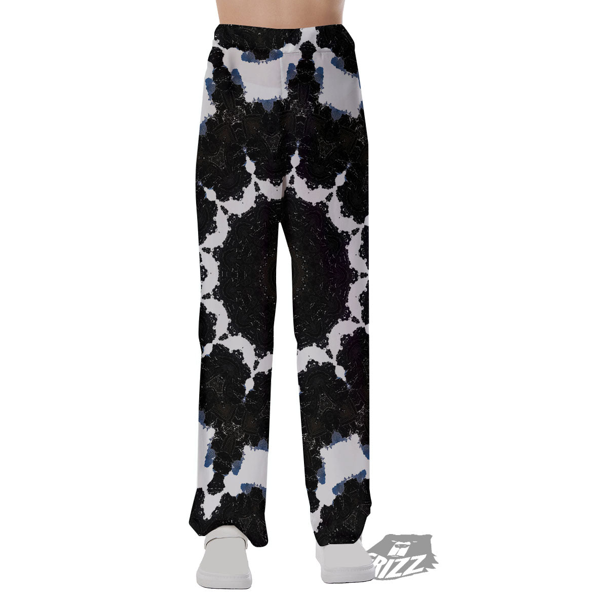 Kaleidoscope White And Black Print Pajama Pants-grizzshop