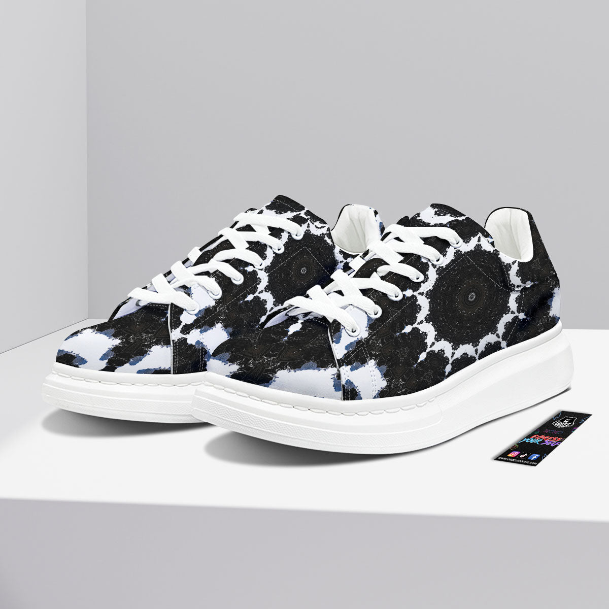 Kaleidoscope White And Black Print Platform Shoes-grizzshop