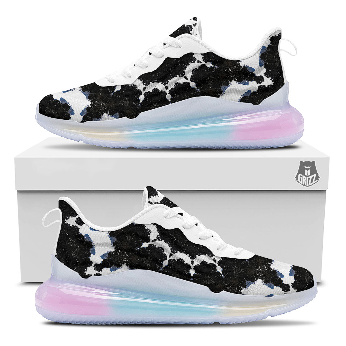 Kaleidoscope White And Black Print Running Sneakers-grizzshop