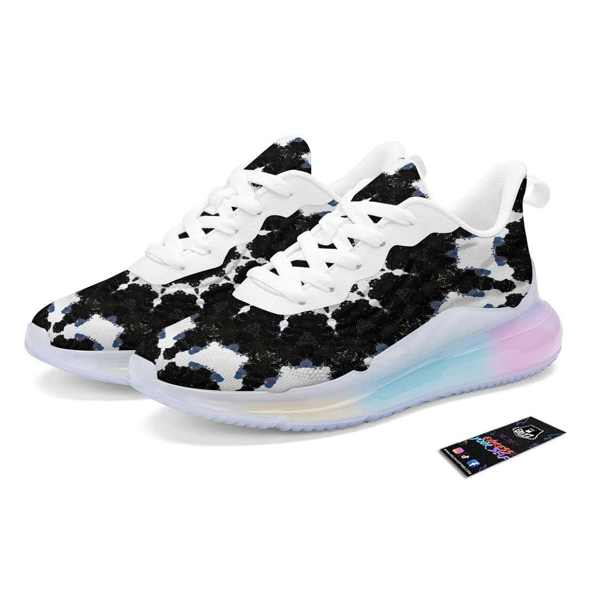 Kaleidoscope White And Black Print Running Sneakers-grizzshop