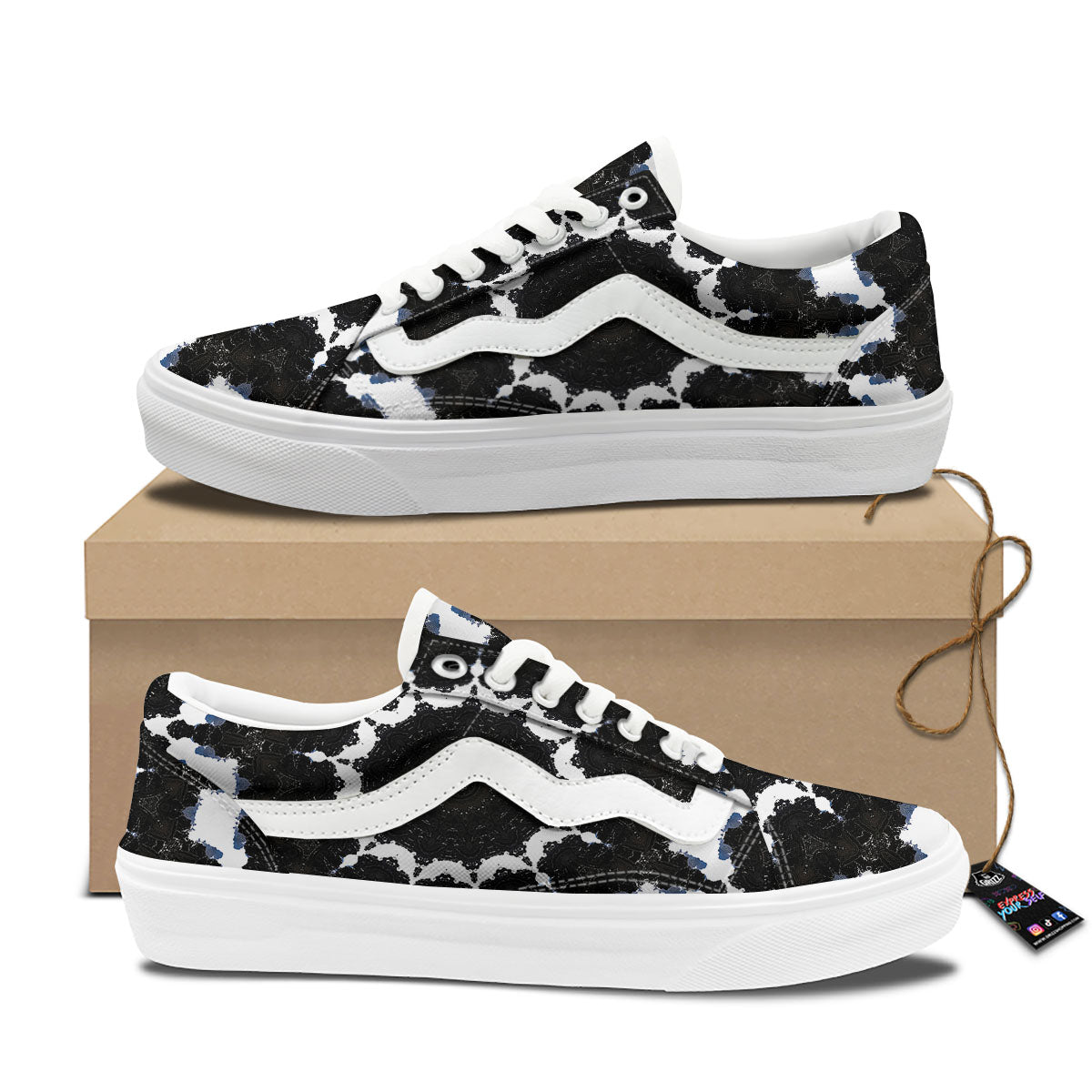 Kaleidoscope White And Black Print Skate Shoes-grizzshop