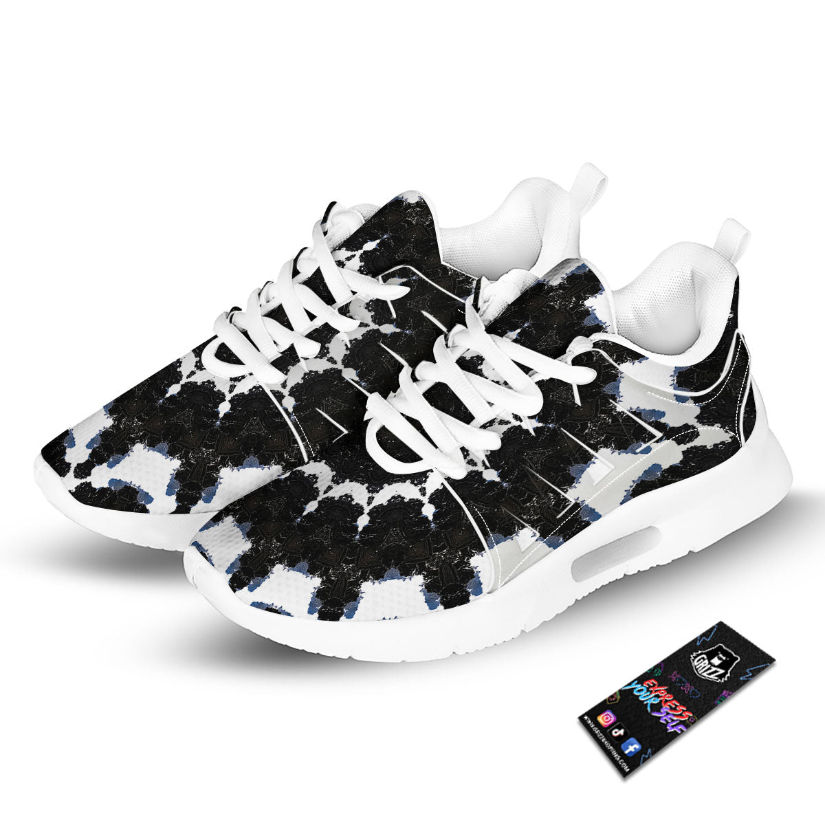 Kaleidoscope White And Black Print Tennis Shoes-grizzshop