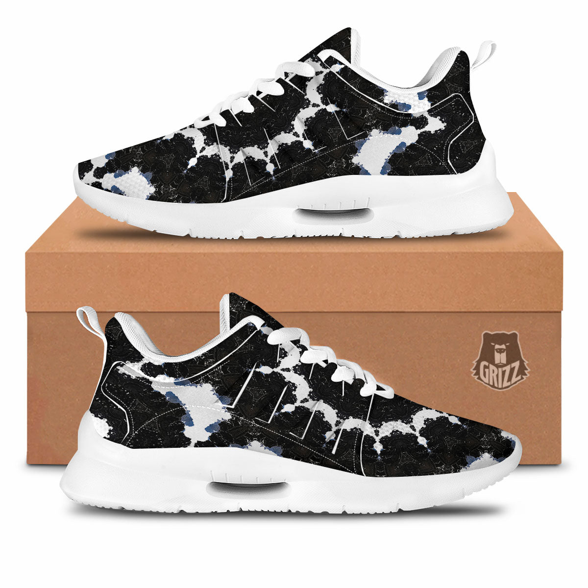 Kaleidoscope White And Black Print Tennis Shoes-grizzshop