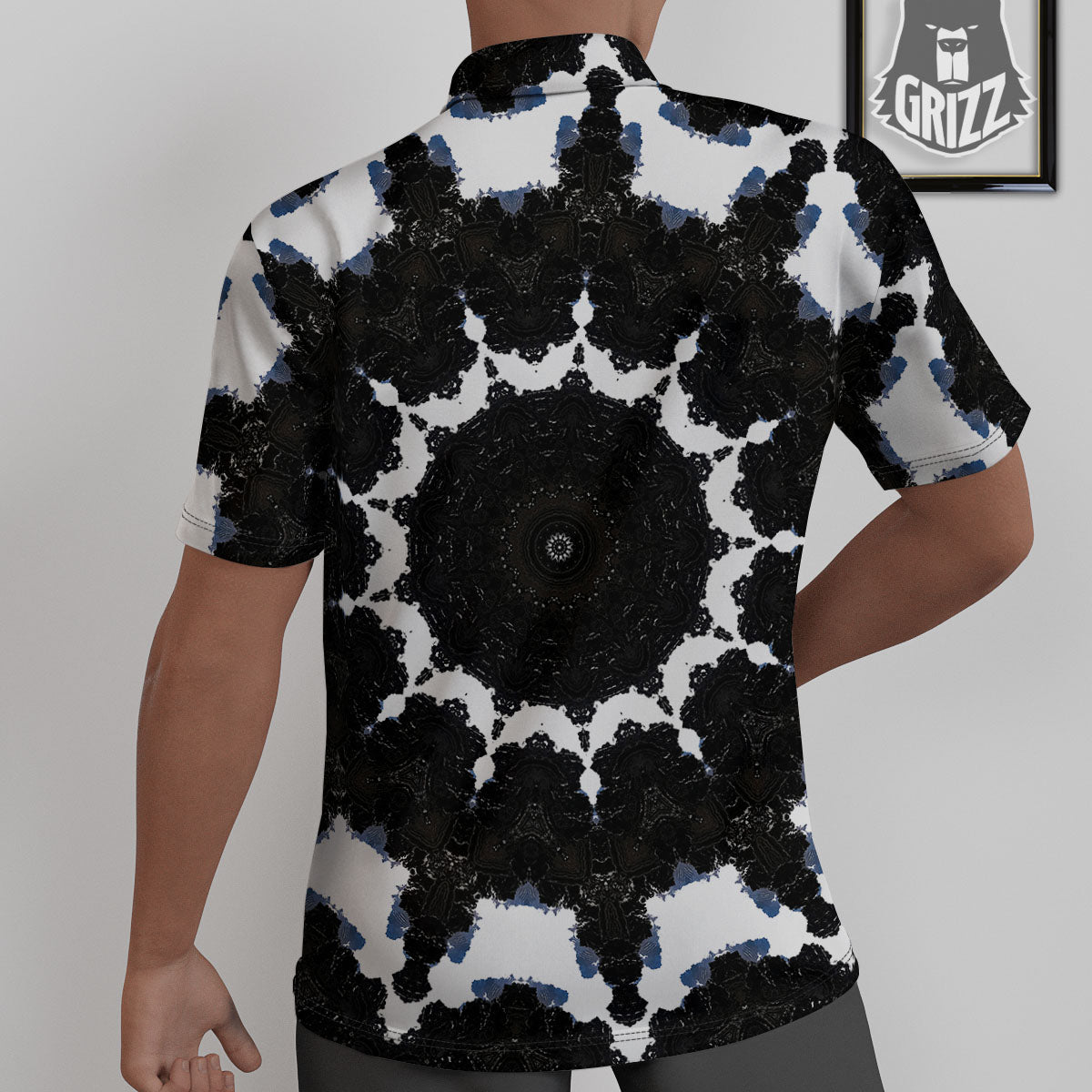 Kaleidoscope White And Black Print Untucked Shirts-grizzshop