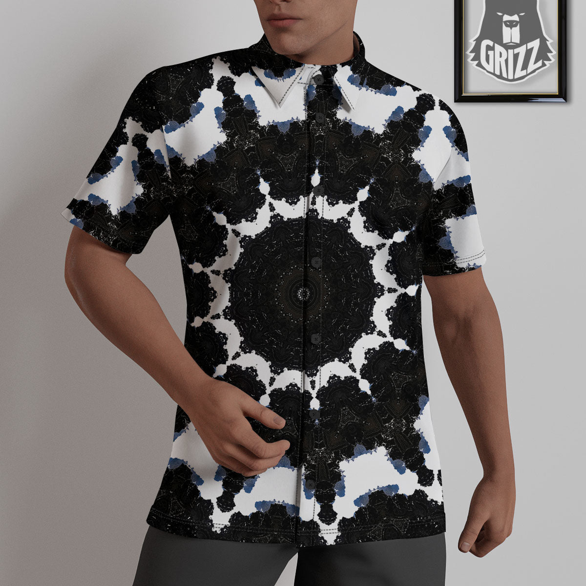 Kaleidoscope White And Black Print Untucked Shirts-grizzshop