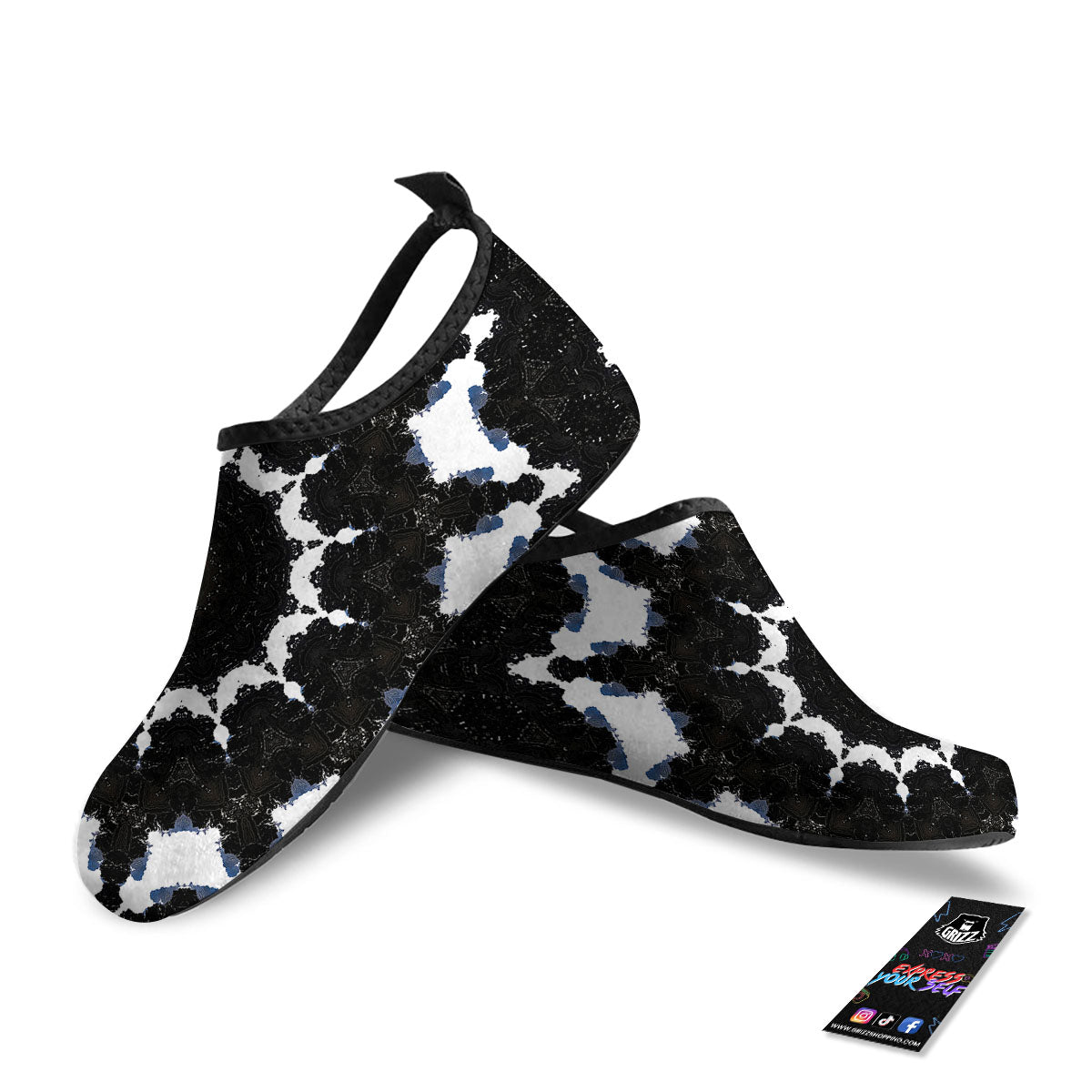 Kaleidoscope White And Black Print Water Shoes-grizzshop