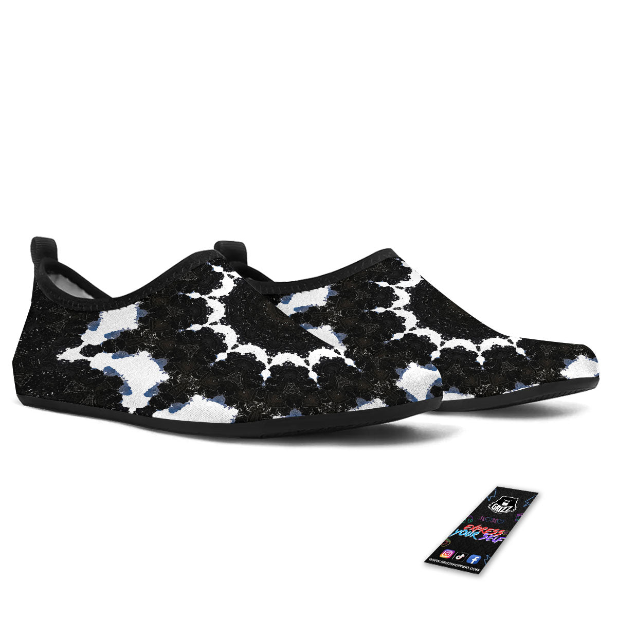Kaleidoscope White And Black Print Water Shoes-grizzshop