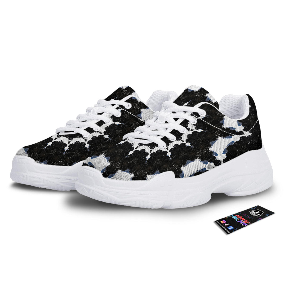 Kaleidoscope White And Black Print White Chunky Shoes-grizzshop