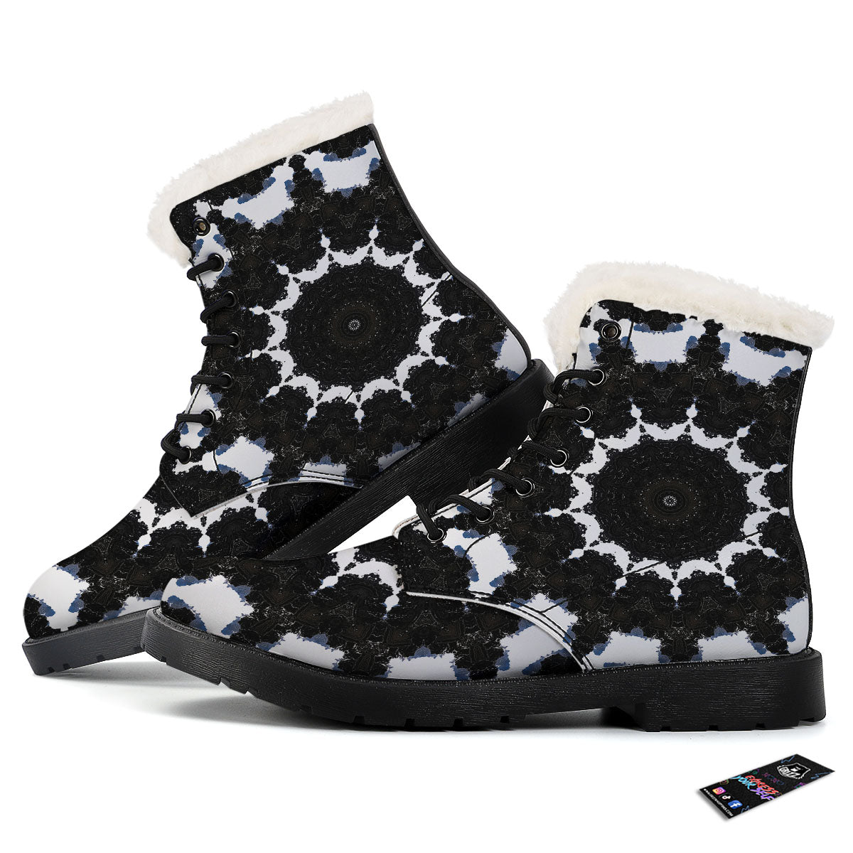 Kaleidoscope White And Black Print Winter Boots-grizzshop