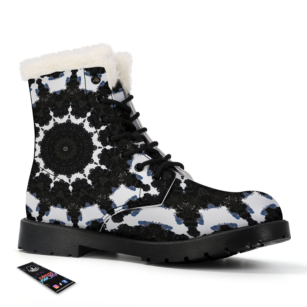 Kaleidoscope White And Black Print Winter Boots-grizzshop