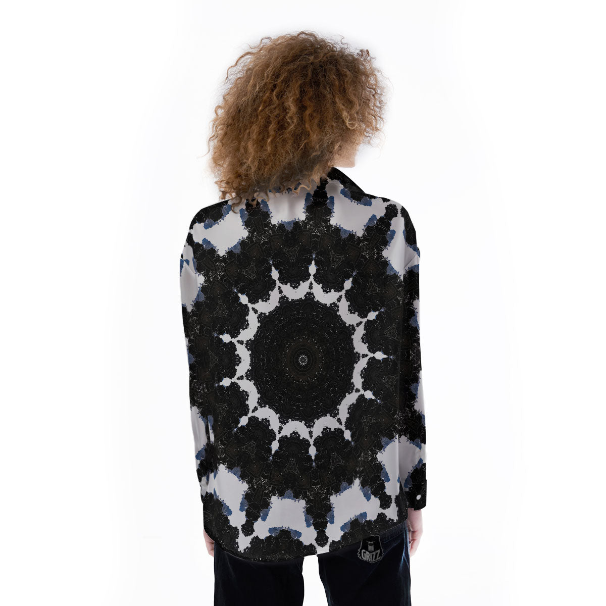Kaleidoscope White And Black Print Women's Long Sleeve Shirts-grizzshop