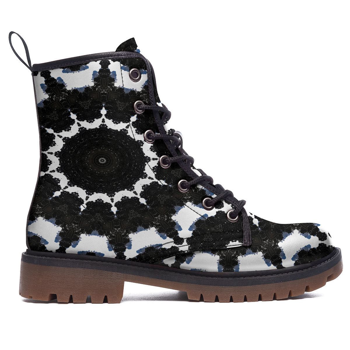 Kaleidoscope White And Black Print Work Boots-grizzshop