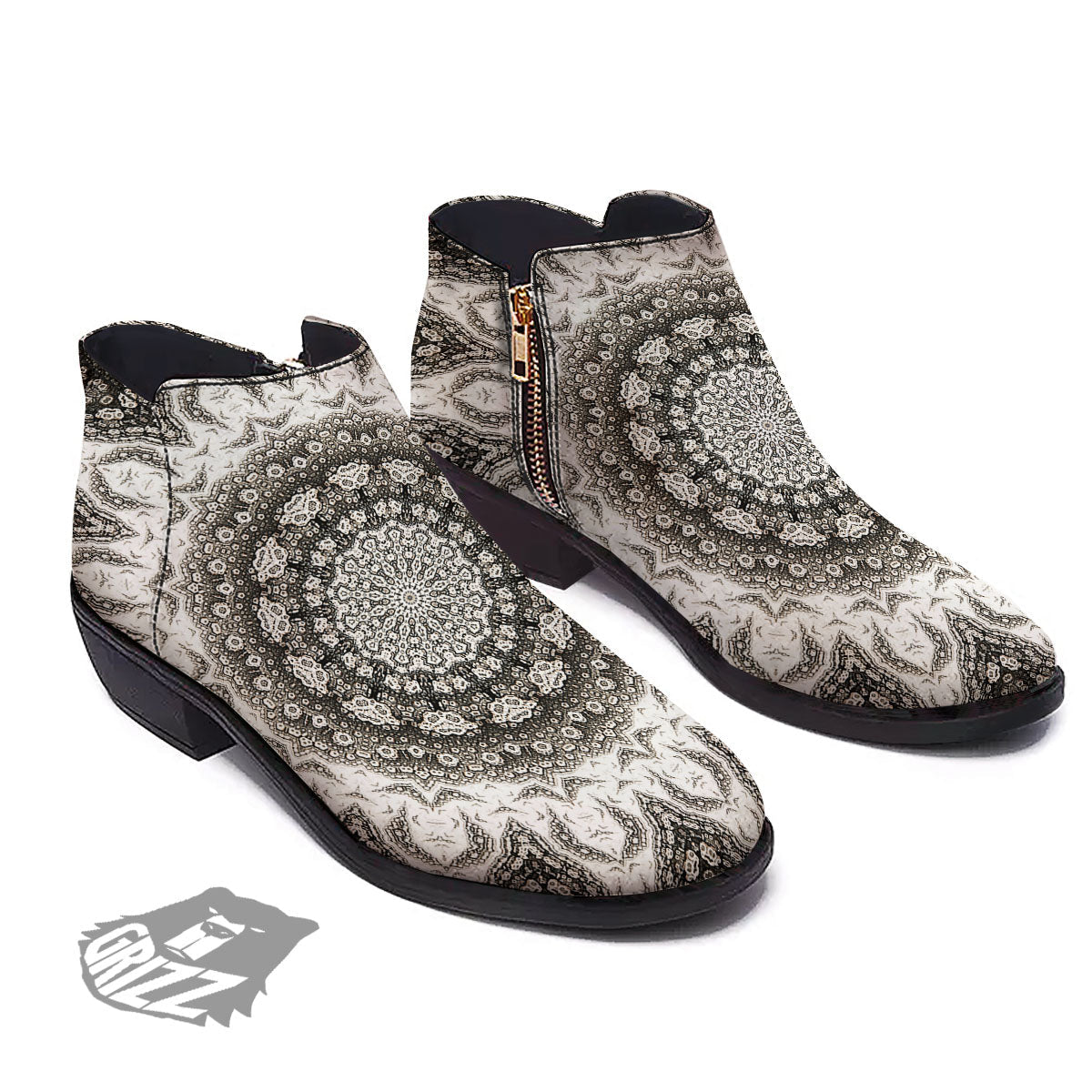 Kaleidoscope White Print Ankle Boots-grizzshop