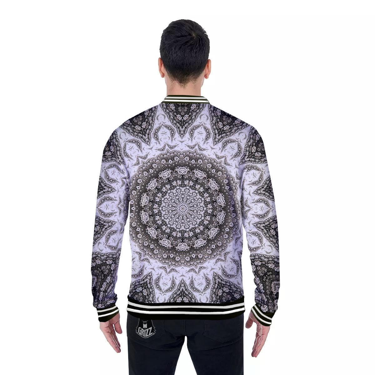 Kaleidoscope White Print Baseball Jacket-grizzshop
