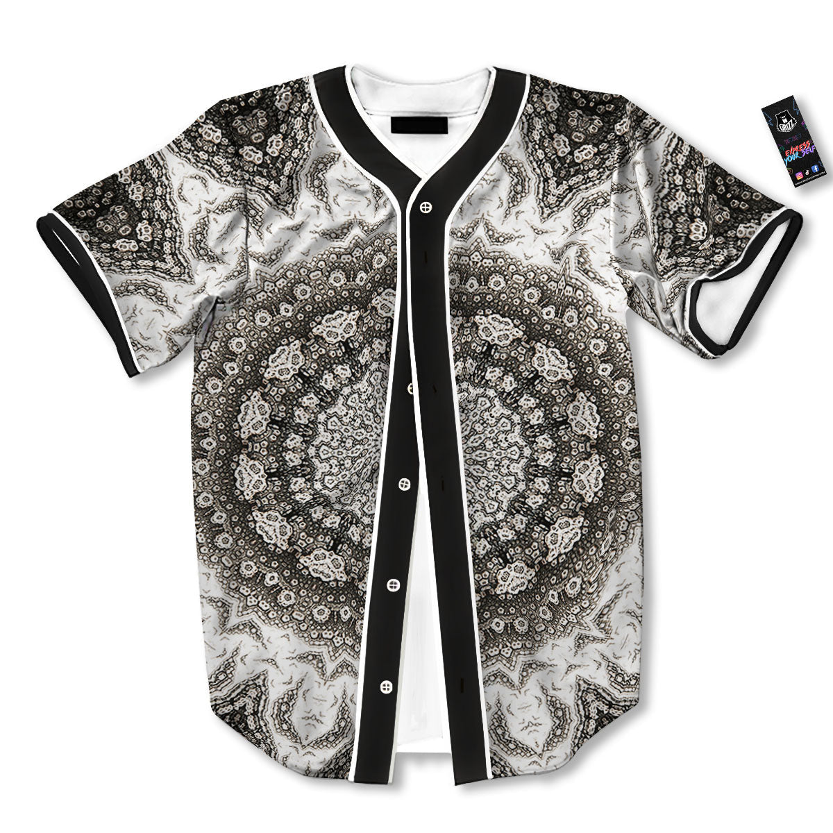 Kaleidoscope White Print Baseball Jersey-grizzshop