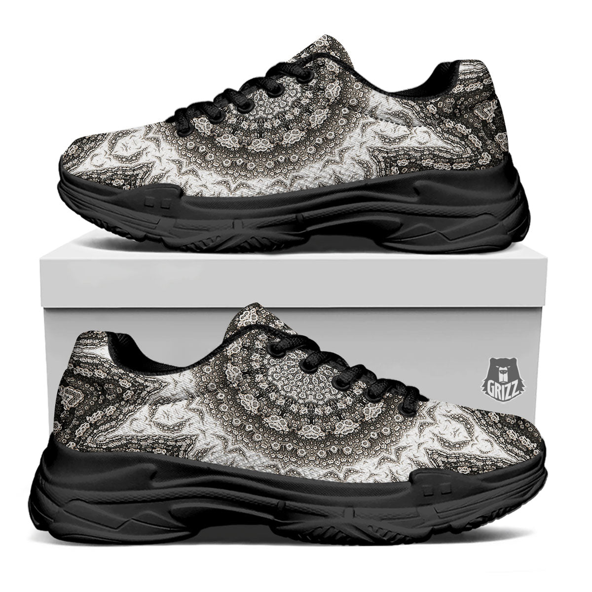 Kaleidoscope White Print Black Chunky Shoes-grizzshop