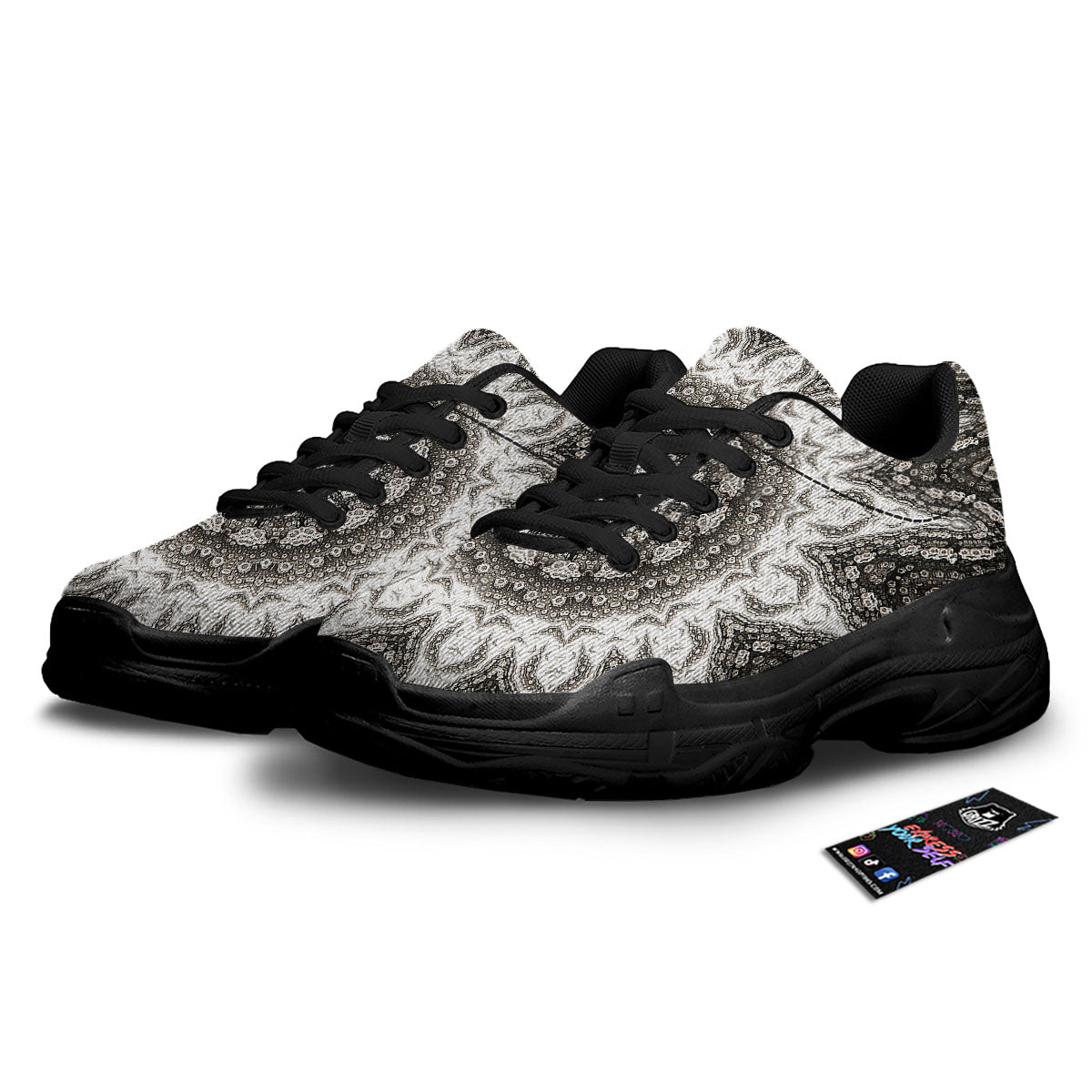 Kaleidoscope White Print Black Chunky Shoes-grizzshop