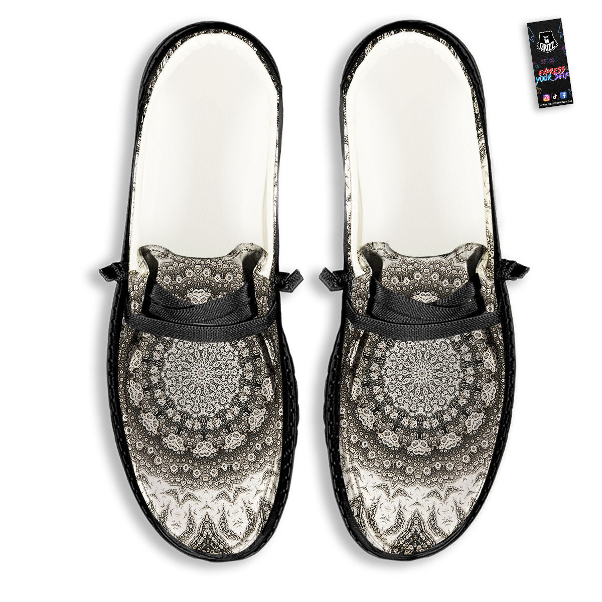 Kaleidoscope White Print Black Loafers-grizzshop