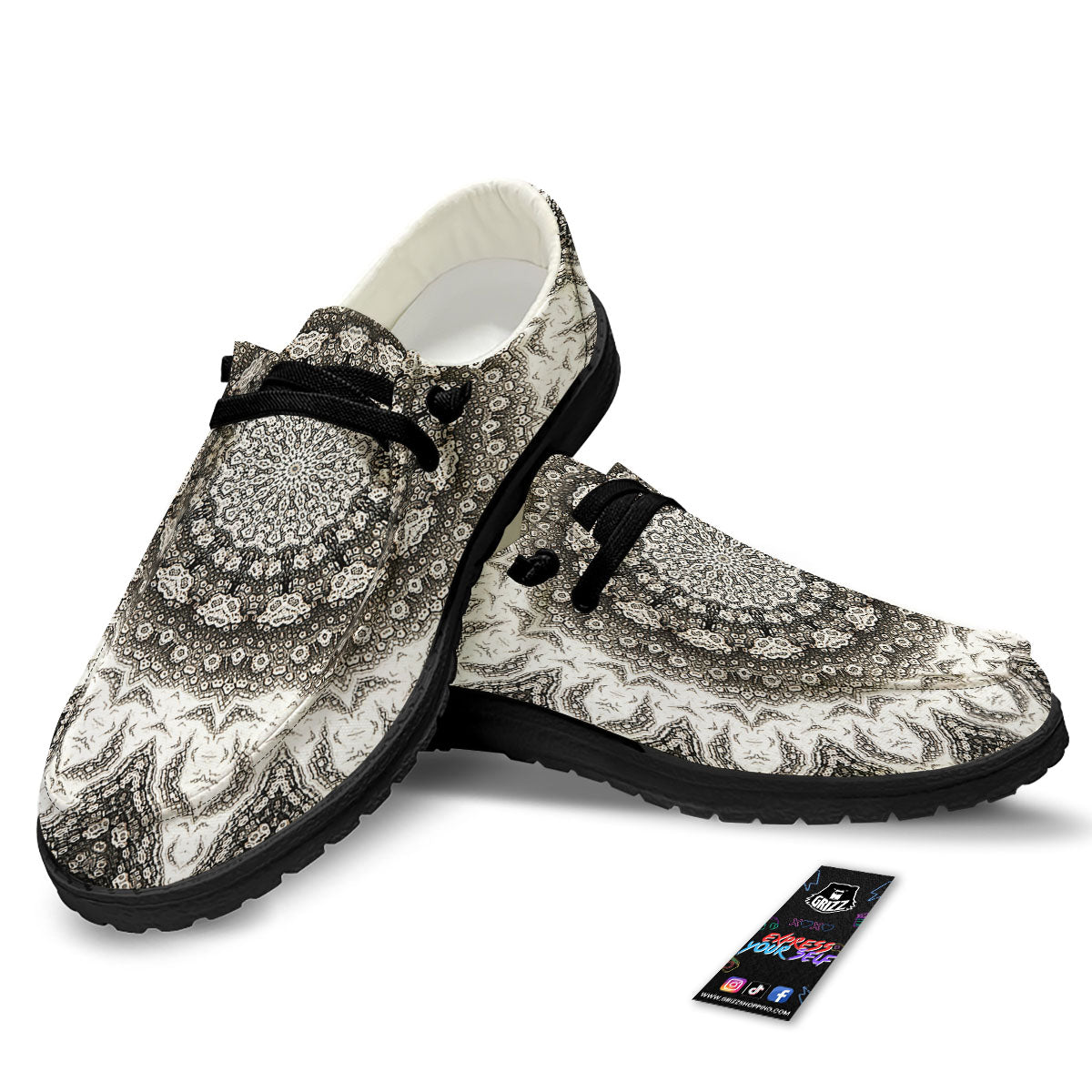 Kaleidoscope White Print Black Loafers-grizzshop