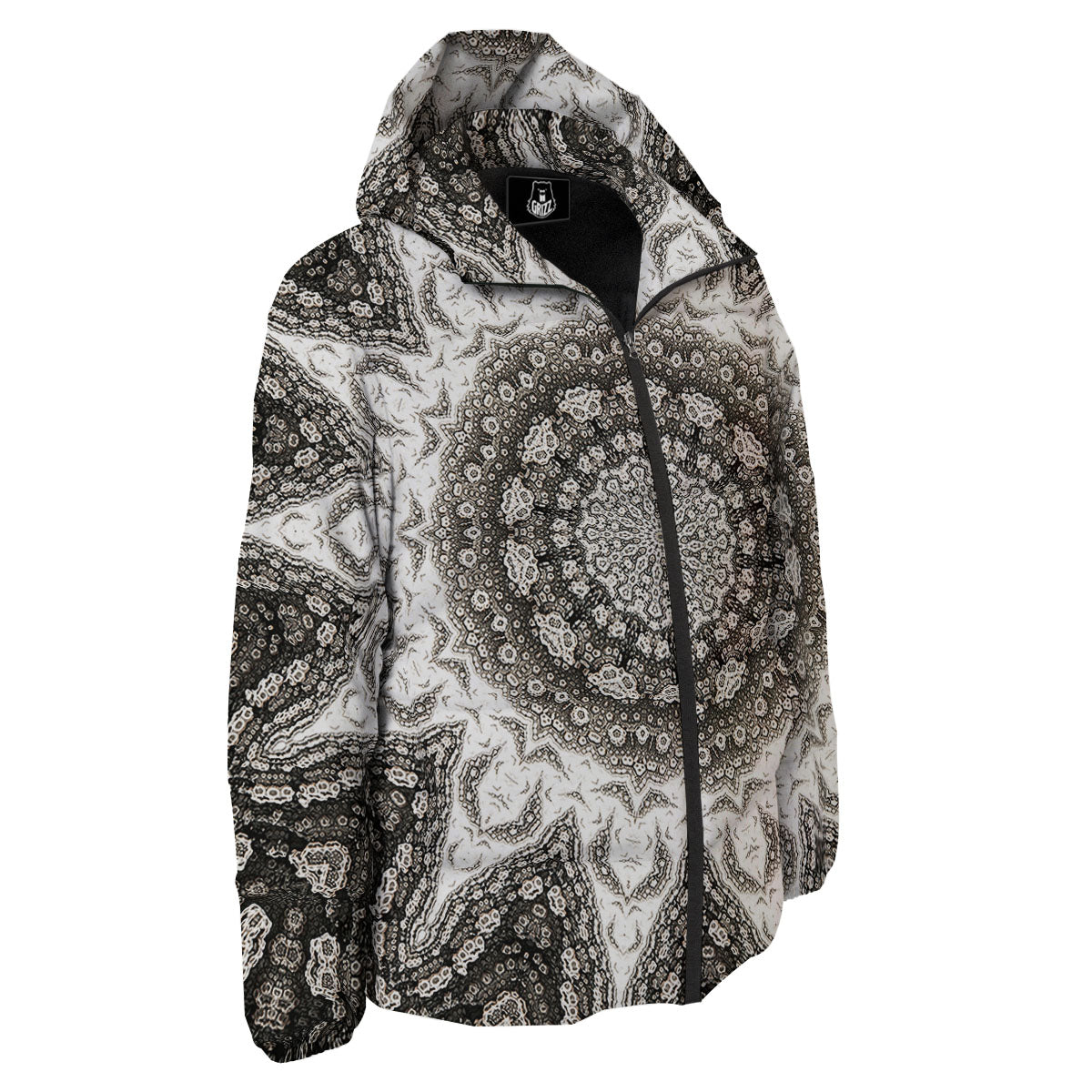 Kaleidoscope White Print Down Jacket-grizzshop