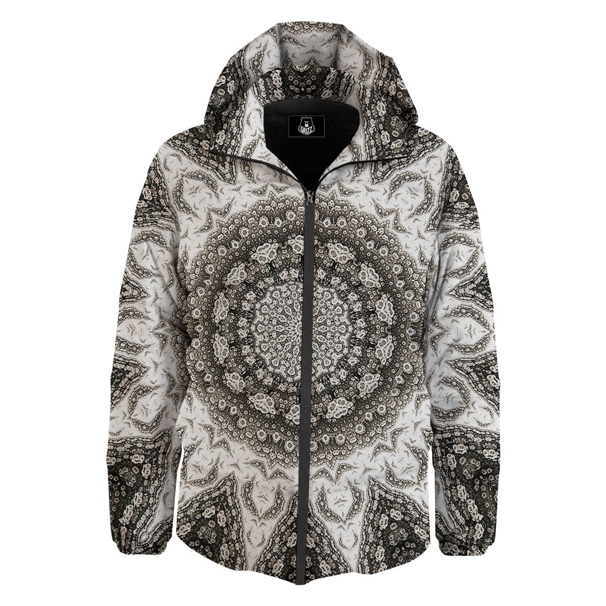Kaleidoscope White Print Down Jacket-grizzshop
