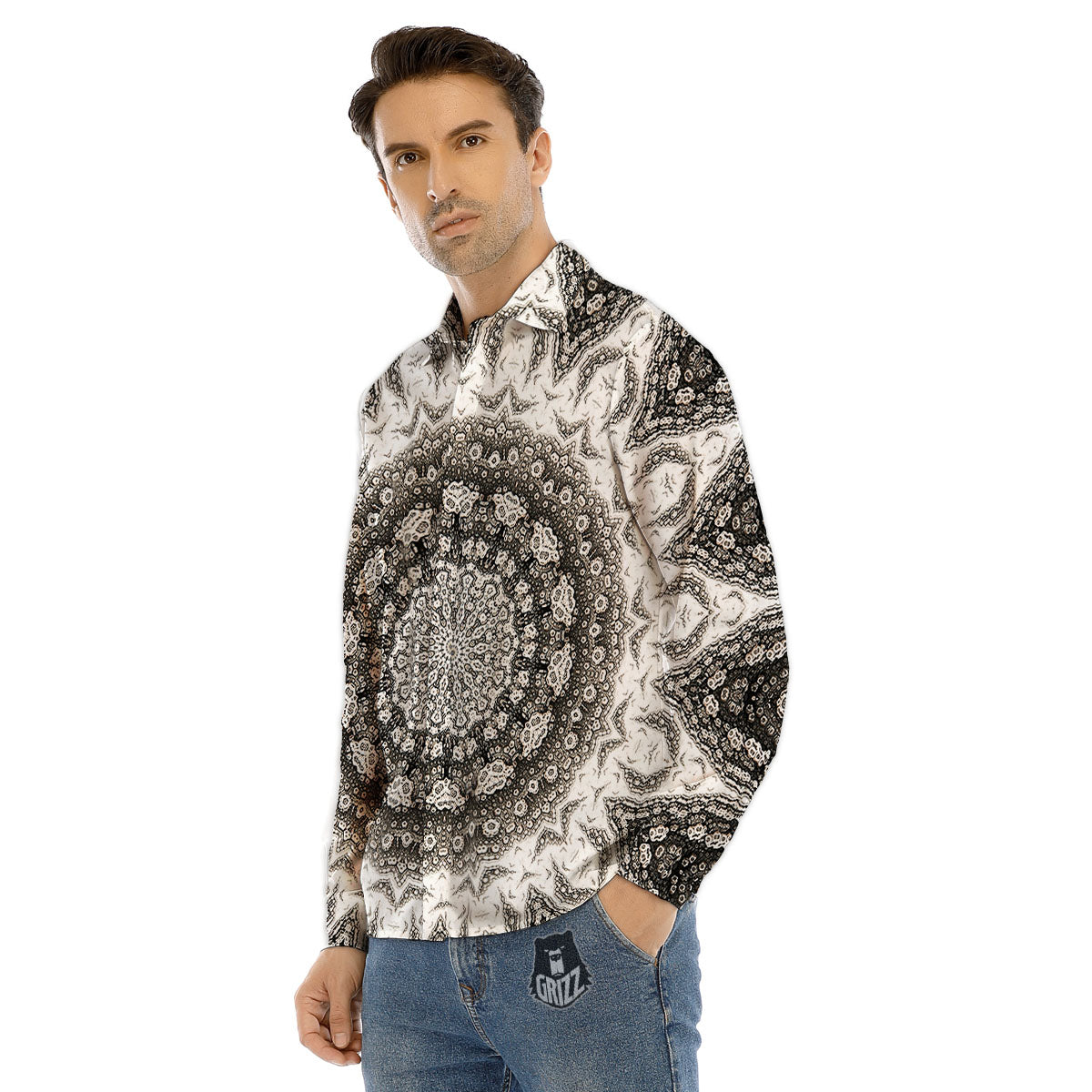 Kaleidoscope White Print Men's Dress Shirts-grizzshop