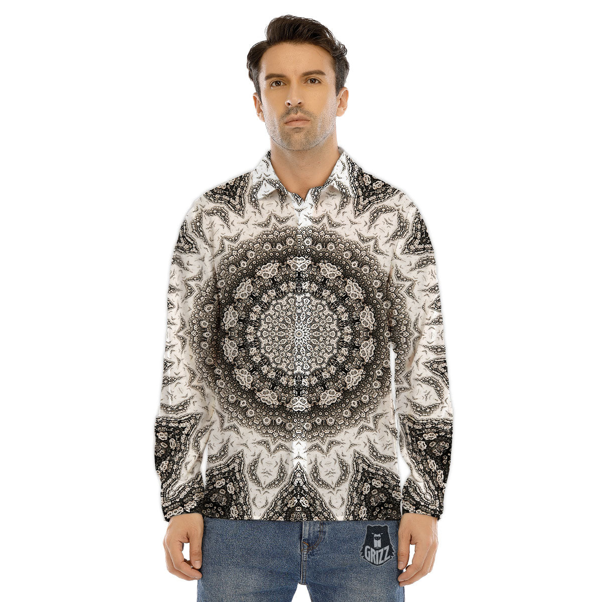 Kaleidoscope White Print Men's Dress Shirts-grizzshop