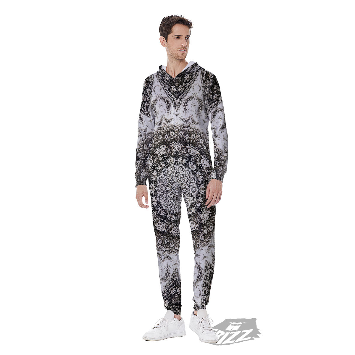 Kaleidoscope White Print Men's Jumpsuit-grizzshop