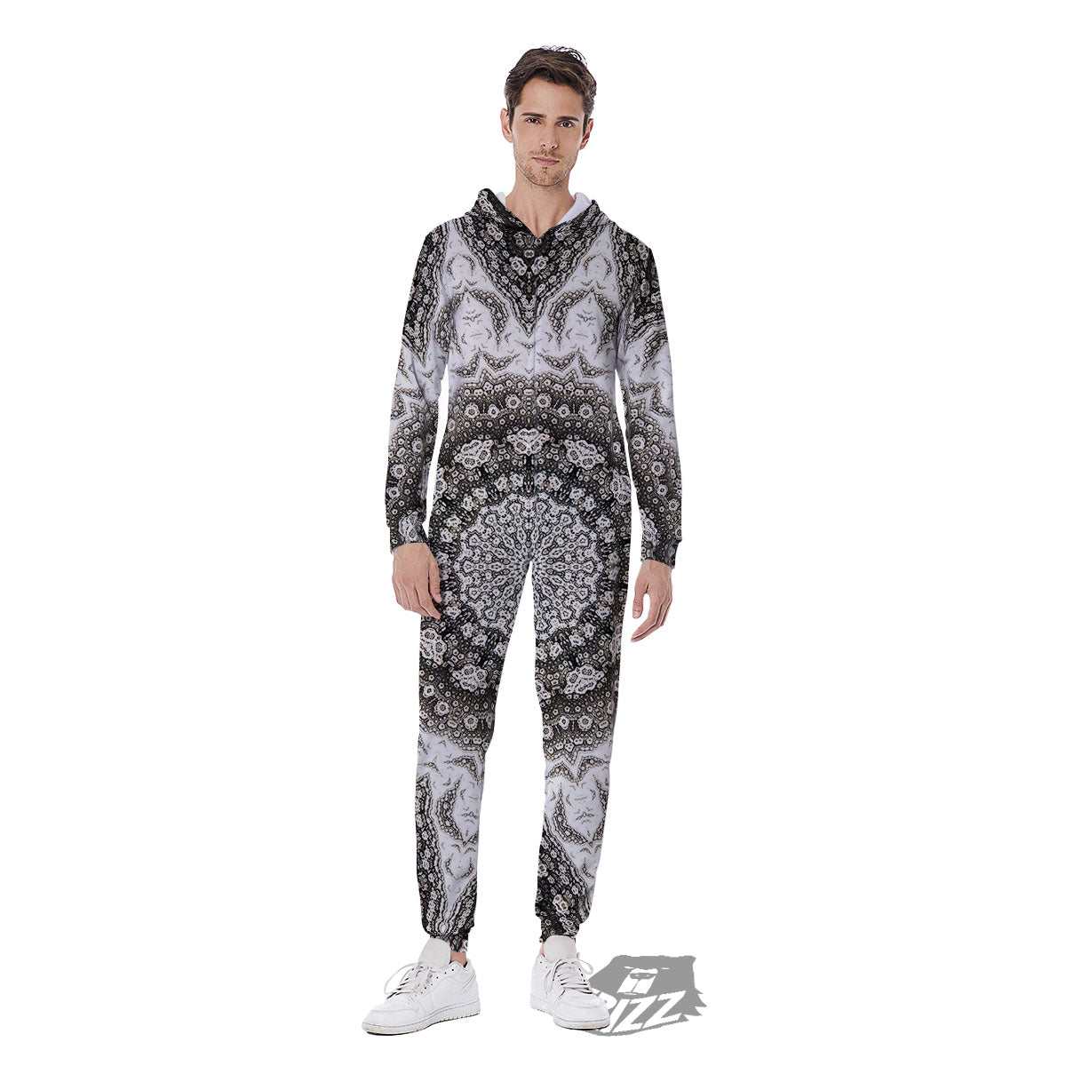 Kaleidoscope White Print Men's Jumpsuit-grizzshop