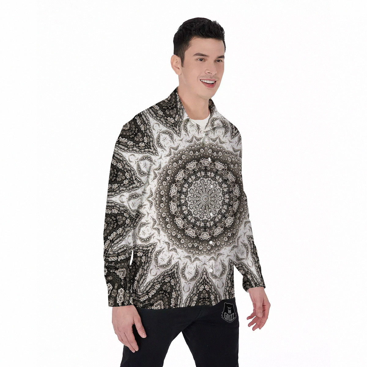 Kaleidoscope White Print Men's Long Sleeve Shirts-grizzshop