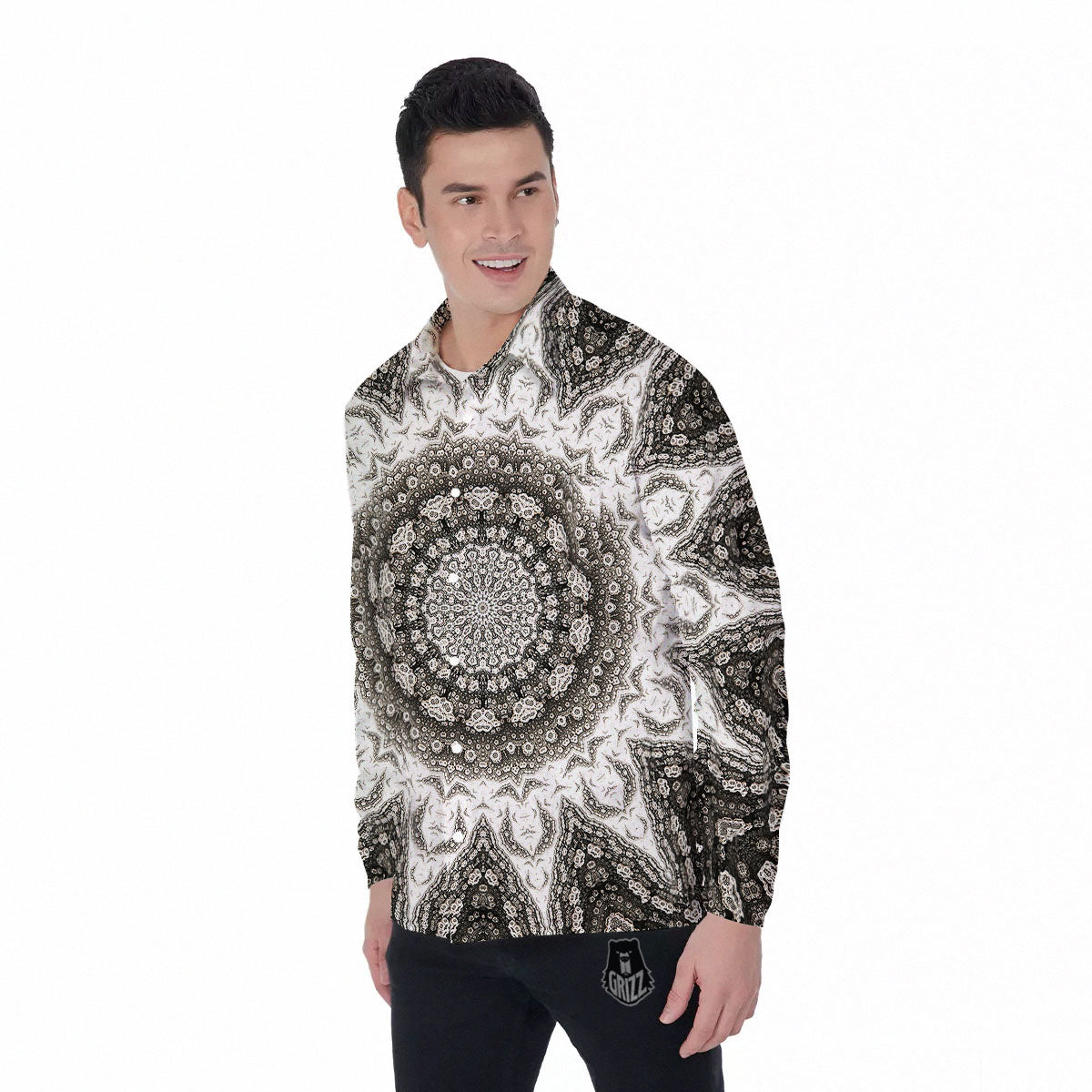 Kaleidoscope White Print Men's Long Sleeve Shirts-grizzshop