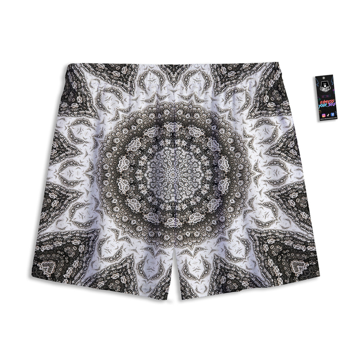 Kaleidoscope White Print Mesh Shorts