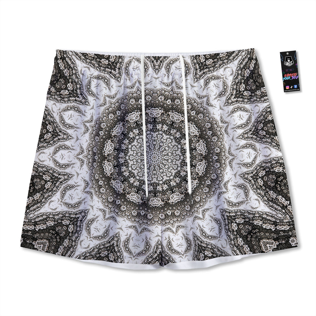 Kaleidoscope White Print Mesh Shorts