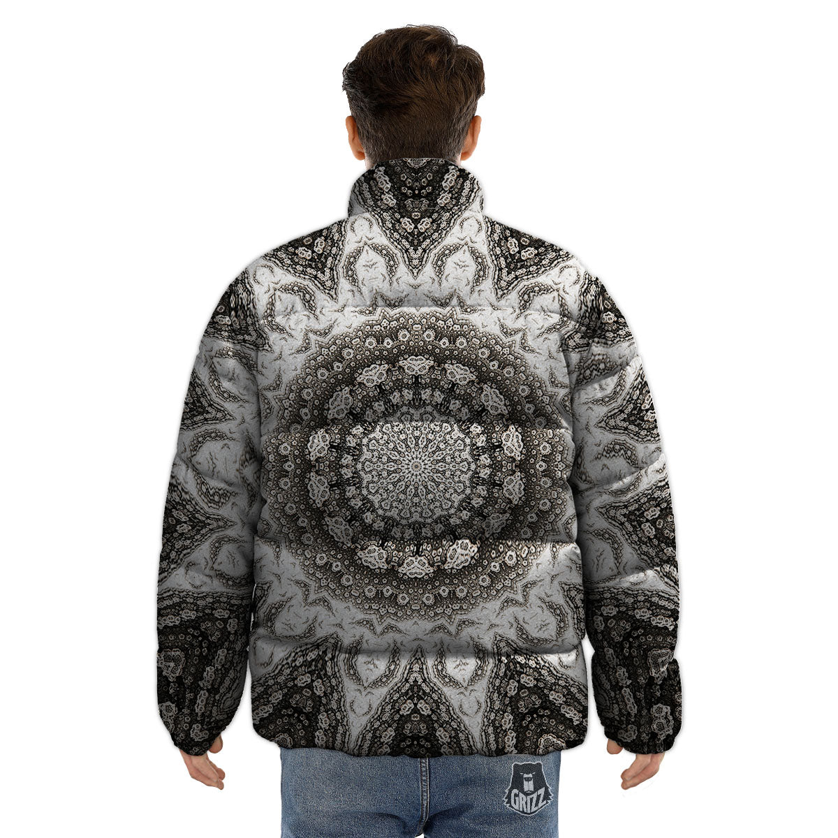 Kaleidoscope White Print Puffer Jacket-grizzshop