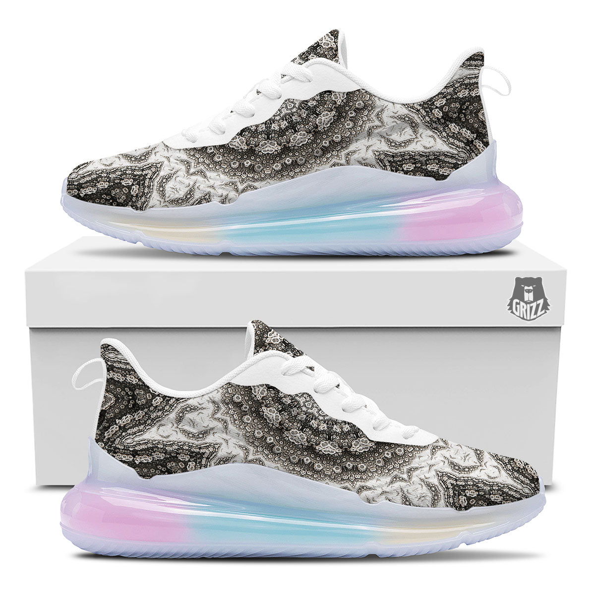 Kaleidoscope White Print Running Sneakers-grizzshop
