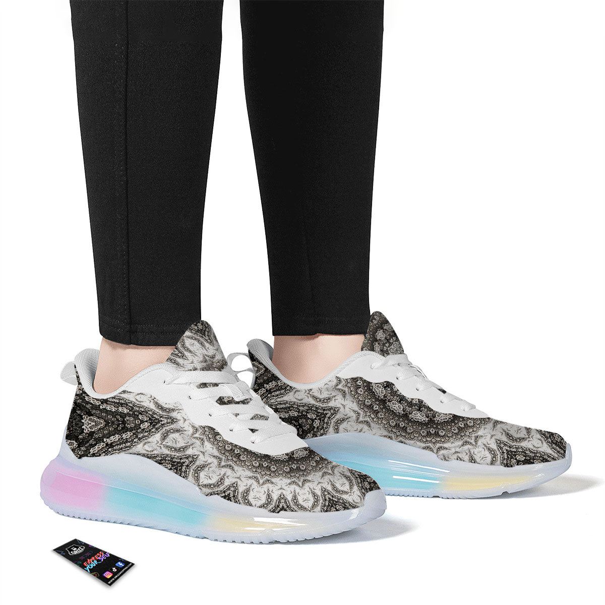 Kaleidoscope White Print Running Sneakers-grizzshop