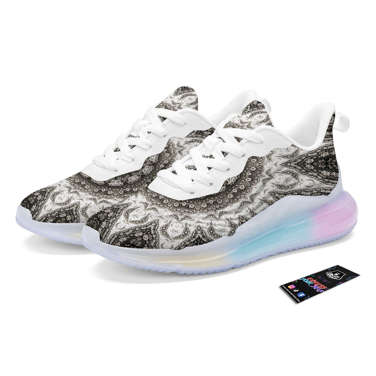 Kaleidoscope White Print Running Sneakers-grizzshop