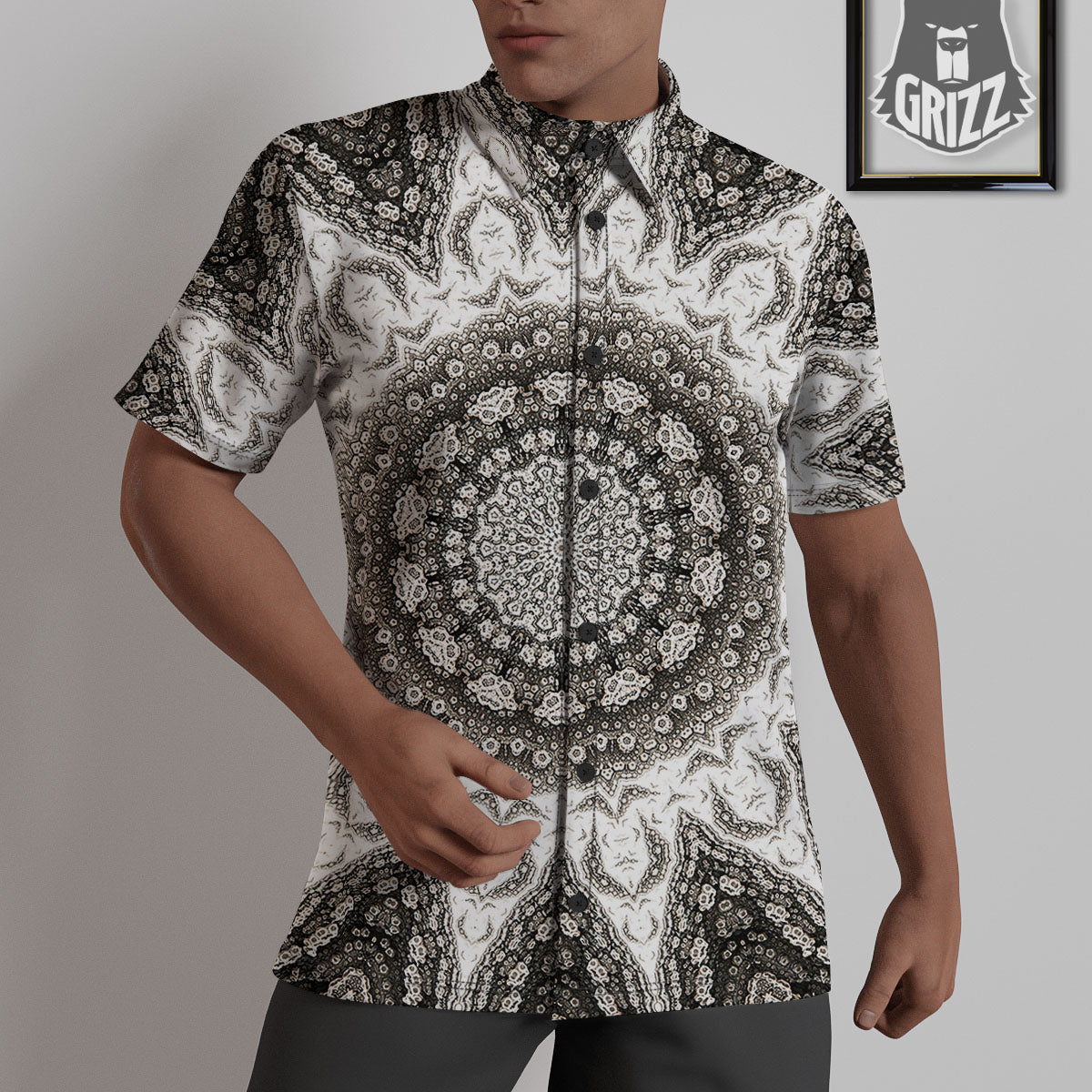Kaleidoscope White Print Untucked Shirts-grizzshop