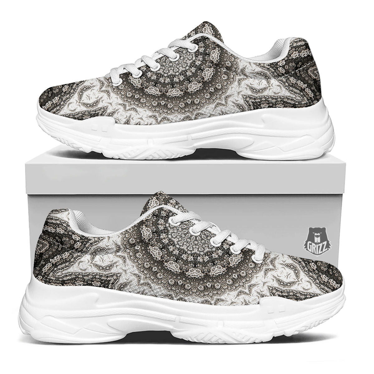Kaleidoscope White Print White Chunky Shoes-grizzshop