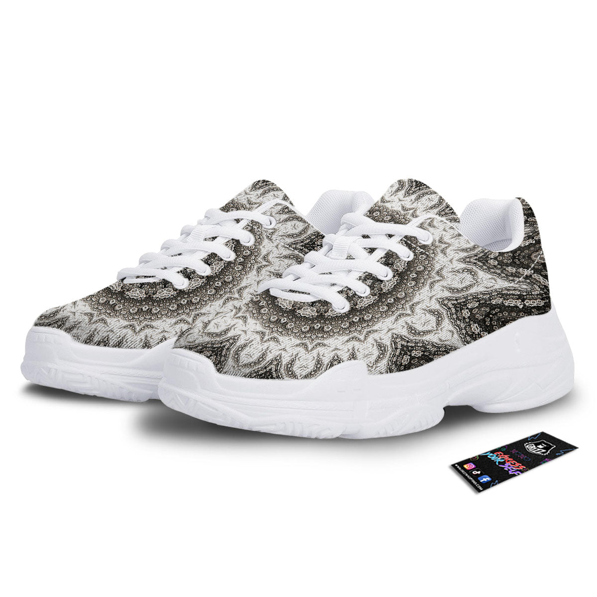 Kaleidoscope White Print White Chunky Shoes-grizzshop
