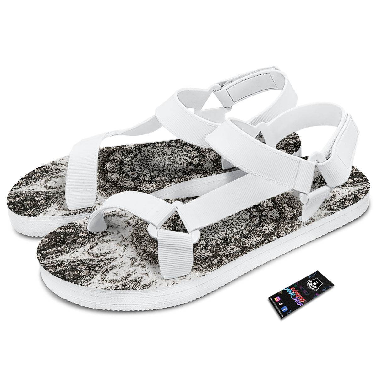 Kaleidoscope White Print White Open Toe Sandals-grizzshop